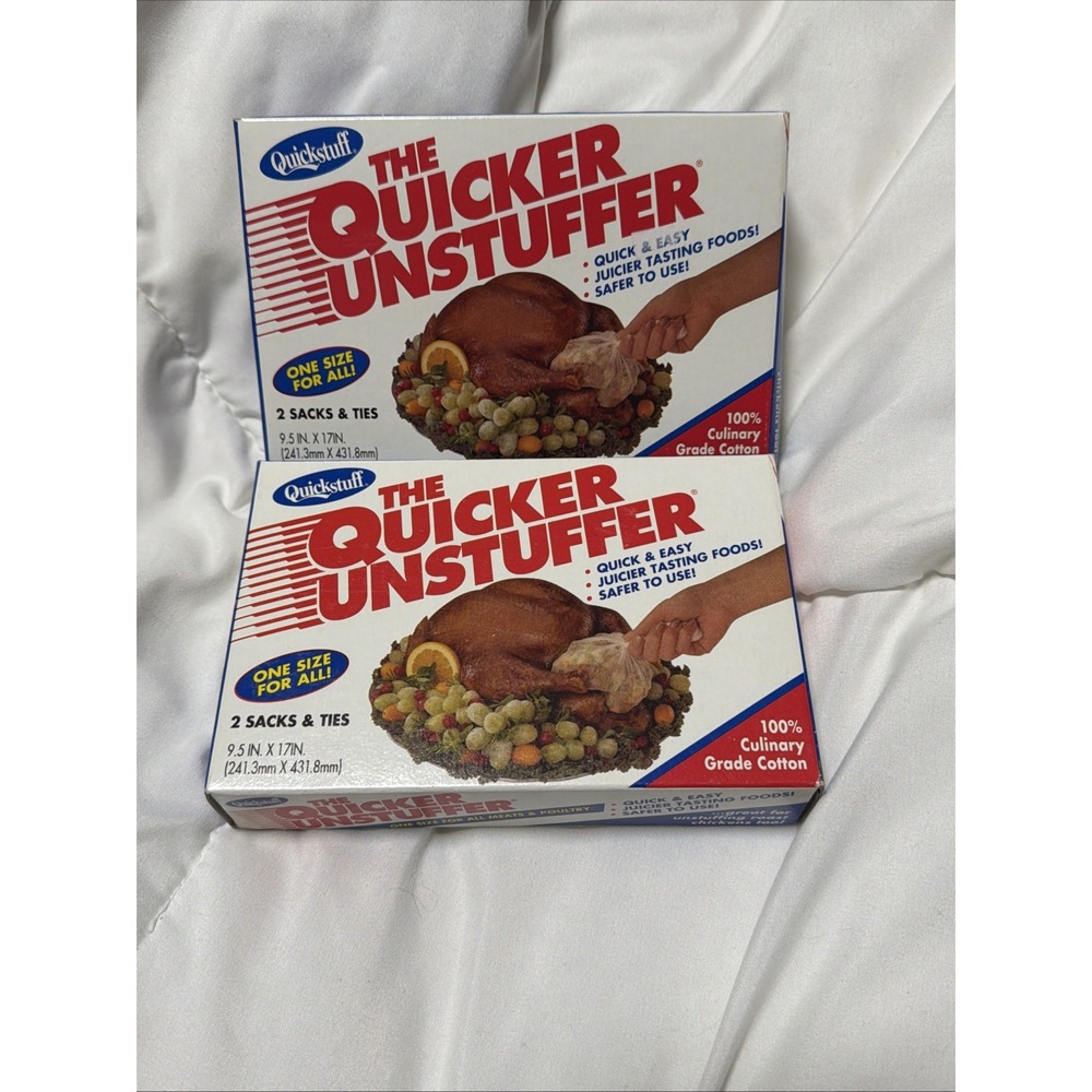 (2) Vintage Quickstuff The Quicker Unstuffer Stuffing Sacks & Ties 9.5" x 17"